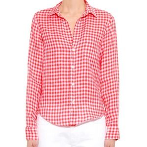 Frank & Eileen Women's Pink & White Barry Gingham Linen Shirt Size XS